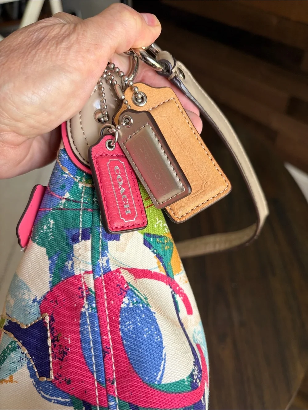 Coach Poppy Multicolor Canvas Shoulder Bag with Cream Leather Trim - Picture 7 of 16